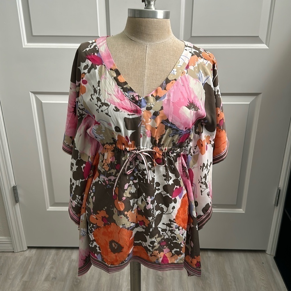 NY & CO FLORAL TIE WAIST BLOUSE GU SZ XS CAREER EVERYDAY DATE NIGHT VACATION